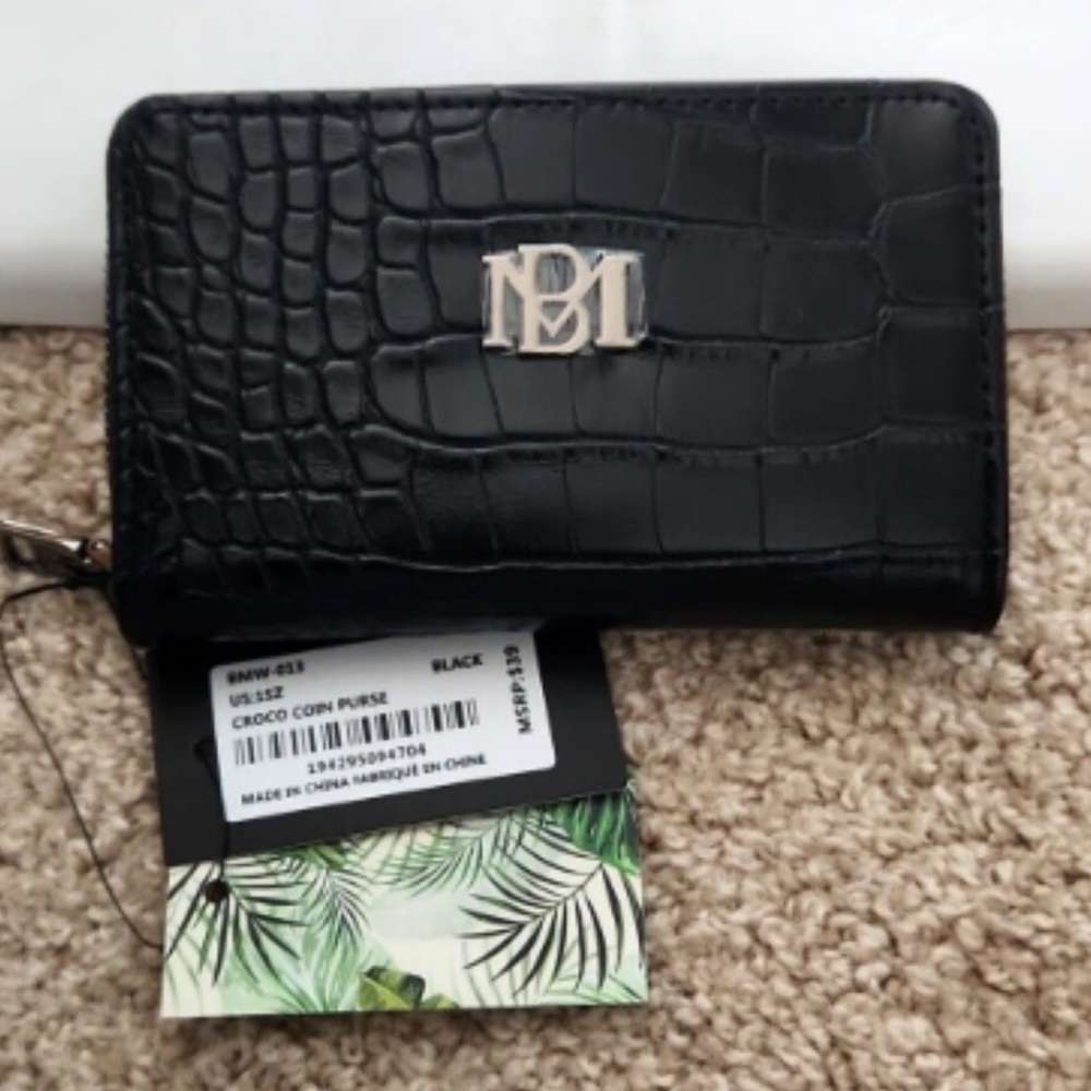 Badgley Mischka Black Crocodile Coin Purse